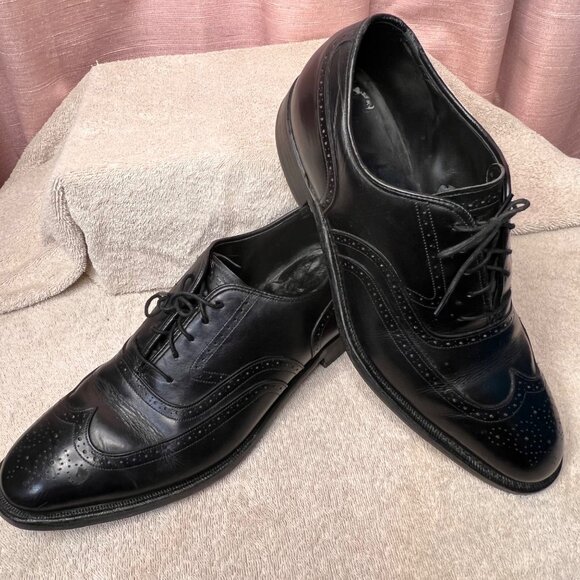 Johnson & Murphy Men Black Leather Oxford Wingtip Dress Shoes Size 10 D USA Made - Picture 9 of 16